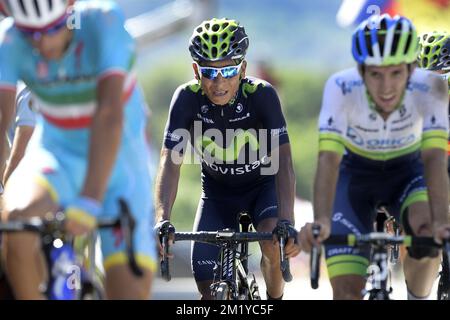 Colombien Nairo Quintana de Movistar Team photographié à l'arrivée de la phase 3 de l'édition 102nd de la course cycliste Tour de France, à 159,5 km d'Anvers à Huy, lundi 06 juillet 2015. Banque D'Images