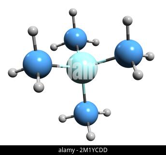 3D image de la formule squelettique du tétraméthylsilane - structure chimique moléculaire du composé organosiicône isolé sur fond blanc Banque D'Images