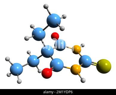 3D image de la formule squelettique du Thiobarbital - structure chimique moléculaire du dérivé barbiturique isolé sur fond blanc Banque D'Images