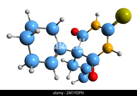 3D image de la formule squelettique thialbarbital - structure chimique moléculaire du dérivé barbiturique isolé sur fond blanc Banque D'Images