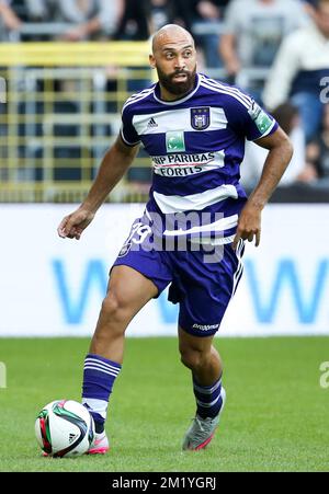 Anthony Vanden Borre d'Anderlecht photographié en action lors d'un match de football amical entre l'équipe belge de la première ligue RSC Anderlecht et l'Italien Lazio Roma, à Bruxelles, le dimanche 19 juillet 2015. Banque D'Images