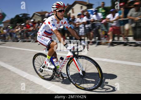 Espagnol Joaquim Rodriguez de l'équipe Katusha photographié au début de la phase 16 de l'édition 2015 de la course cycliste Tour de France, à 201 km de Bourg-de-Peage à Gap, France, lundi 20 juillet 2015. Banque D'Images