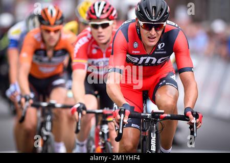 German Marcus Burghardt de BMC Racing Team photographié en action lors de l'édition 49th de la course cycliste d'une journée 'GP Pino Cerami', à 211,5 km de Tertre aux Frameries, mercredi 22 juillet 2015. Banque D'Images