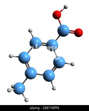 3D image de la formule squelettique de l'acide toluique - structure chimique moléculaire de l'acide 4-méthylbenzoïque isolé sur fond blanc Banque D'Images