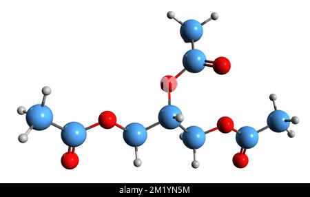 3D image de la formule squelettique de Triacétine - structure chimique moléculaire du triacétate de glycérol isolé sur fond blanc Banque D'Images