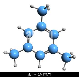 3D image de la formule squelettique du mésitylène - structure chimique moléculaire du triméthylbenzène isolé sur fond blanc Banque D'Images