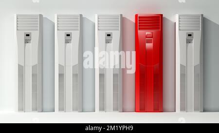 un climatiseur mobile rouge dans une rangée de gris. 3d rendu Banque D'Images