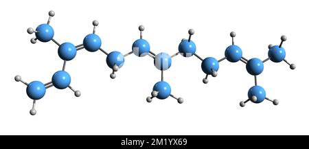 3D image de la formule squelettique de Farnesene - structure chimique moléculaire du sesquiterpène isolé sur fond blanc Banque D'Images