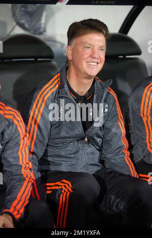 Louis van Gaal, entraîneur en chef de Manchester, a photographié lors d'un match de football entre le club belge de première ligue CLUB Brugge KV et le club britannique Manchester United FC à Brugge, le mercredi 26 août 2015, le match de retour des éliminatoires de la compétition de l'UEFA Champions League. Manchester United remporte la première manche 3-1. Banque D'Images