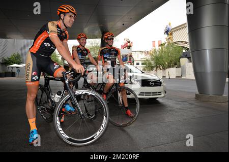 20150914 - LAS VEGAS, Etats-Unis: Belge Wout Van Aert photographié avant une session d'entraînement avant la première étape de la coupe du monde UCI cyclocross, lundi 14 septembre 2015 à Las Vegas, Nevada, Etats-Unis. BELGA PHOTO DAVID STOCKMAN Banque D'Images