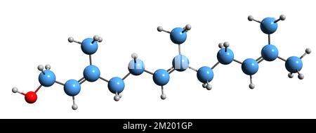 3D image de la formule squelettique de Farnesol - structure chimique moléculaire du sesquiterpène isolé sur fond blanc Banque D'Images