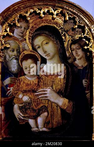 La Madonna col Bambino fra i santi Giovanni Evangelista, jacopo e due Angeli, - la Madonna et l'enfant avec les saints Jean l'évangéliste, Jacob et deux Anges, Art chrétien, Italie, Italien. Banque D'Images