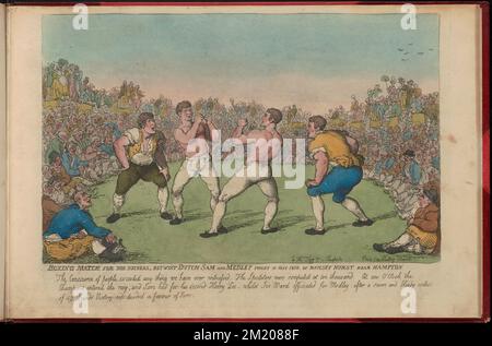 Match de boxe pour 200 guineas, betwixt Dutch Sam et Medley : combat le 31 mai 1810, sur Moulsey Hurst près de Hampton, Boxers Sports, Sports spectateurs. Thomas Rowlandson (1756-1827). Impressions et mises en plan Banque D'Images