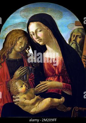 Neroccio di Bartolomeo Landi, 1447-1500, Madonna et Child, St. Jean-Baptiste et Saint-Jean Andrew, Christian Art, Italie, Italien. Banque D'Images