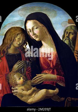 Neroccio di Bartolomeo Landi, 1447-1500, Madonna et Child, St. Jean-Baptiste et Saint-Jean Andrew, Christian Art, Italie, Italien. Banque D'Images