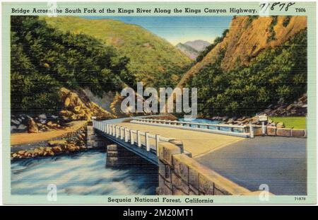 Pont à travers la fourche sud de la rivière Kings le long de la route Kings Canyon, forêt nationale de Sequoia, Californie , Parcs, rivières, Roads, Tichnor Brothers Collection, cartes postales des États-Unis Banque D'Images