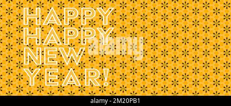 Bonne année pour l'affiche, la bannière, l'en-tête, le classement, la couverture. Lettrage blanc sur un arrière-plan d'illustration doré de fête avec espace de copie. Banque D'Images