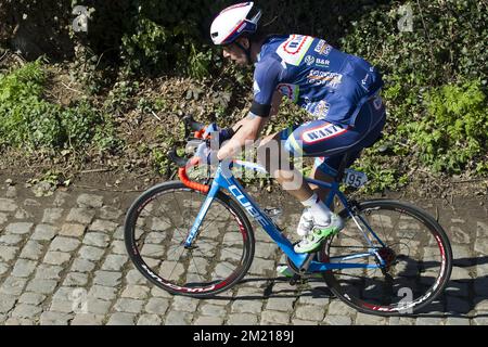 Kenny Dehaes belge de Wanty-Groupe Gobert en action à l'Oude Kwaremont à Kluisbergen lors de l'édition 100th du 'ronde van Vlaanderen - Tour des Flandres - Tour de Flandre' course cycliste d'une journée, 255km de Zedelgem à Oudenarde, dimanche 03 avril 2016. Banque D'Images