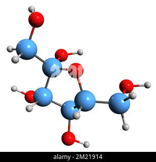 3D image de formule squelettique de fructose - structure chimique moléculaire du sucre de fruit isolé sur fond blanc Banque D'Images