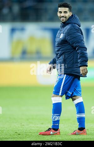 Mabel Boussoufa de Gent célèbre après avoir remporté le match de la Jupiler Pro League entre KAA Gent et KV Oostende, à Gent, le vendredi 15 avril 2016, le jour 3 du Play-off 1 du championnat belge de football. BELGA PHOTO JASPER JACOBS Banque D'Images