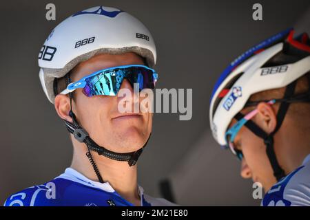 Français Arnaud Demare de FDJ photographié au début de la troisième étape de l'édition 99th de la course de vélo Giro d'Italia, 190km de Nijmegen à Arnhem, pays-Bas, le dimanche 08 mai 2016. Banque D'Images