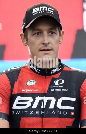 Marcus Burghardt allemand de BMC Racing Team photographié lors d'une présentation de l'équipe avant le début de l'édition 103rd de la course cycliste Tour de France, jeudi 30 juin 2016 à Sainte-Mere-Eglise, France. Banque D'Images