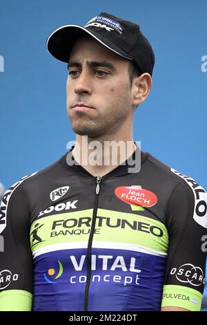 L'Argentin Eduardo Sepulveda de Fortuneo-Vital concept photographié lors d'une présentation par équipe avant le début de l'édition 103rd de la course cycliste Tour de France, jeudi 30 juin 2016 à Sainte-Mere-Eglise, France. Le Tour de France de cette année aura lieu de 2 juillet au 24rth juillet. BELGA PHOTO YORICK JANSENS Banque D'Images