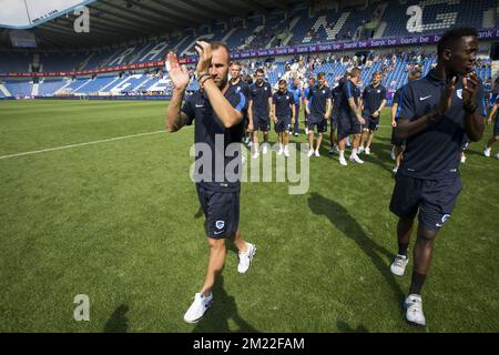 Thomas Buffel de Genk photographié pendant la journée des fans de l'équipe de Jupiler Pro League KRC Genk, dimanche 24 juillet 2016 à Genk. Banque D'Images