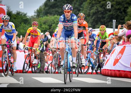 Belge Kenny Dehaes de Wanty-Groupe Gobert photographié au début de la troisième étape de la course cycliste Tour de Wallonie, à 200,6 km de Braine-l'Alleud à Vielsalm, le lundi 25 juillet 2016. Banque D'Images