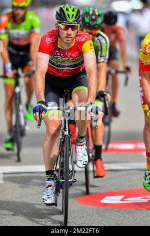 Belge Boris Vallee de Fortuneo-Vital concept photographié alors qu'il arrive après la troisième étape de la course cycliste Tour de Wallonie, à 200,6 km de Braine-l'Alleud à Vielsalm, le lundi 25 juillet 2016. Banque D'Images