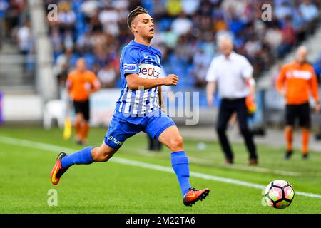 Leandro Trossard de Genk photographié lors du match de Jupiler Pro League entre KRC Genk et Zulte Waregem, à Genk, dimanche 28 août 2016, le cinquième jour du championnat belge de football. Banque D'Images