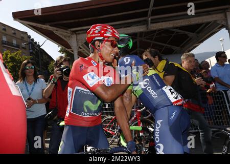 Colombian Nairo Quintana de Movistar Team photographié au cours de la treizième étape de l'édition 71st de la course de vélo Vuelta, à 213,4 km de Bilbao à Urdax-Dantxarinea, Espagne, vendredi 02 septembre 2016. Banque D'Images