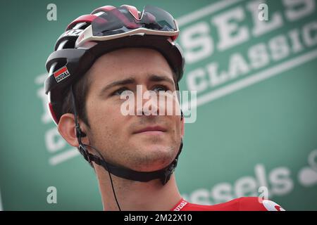 Belge Tiesj Benoot de Lotto Soudal photographié au début de l'édition 4th de la course cycliste « Brussels Cycling Classic », à 199,3 km de et à Bruxelles, samedi 03 septembre 2016. Banque D'Images