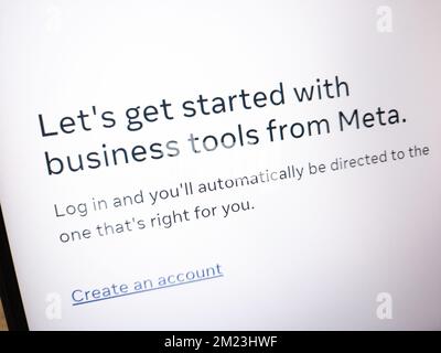 KONSKIE, POLAND - December 13, 2022: Information about creating business account on Meta website displayed on laptop computer screen Stock Photo