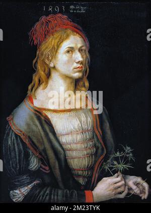 Autoportrait (1493) par Albrecht Dürer, peinture par Albrecht Dürer, Albrecht Dürer (1471 – 1528), peintre allemand Banque D'Images