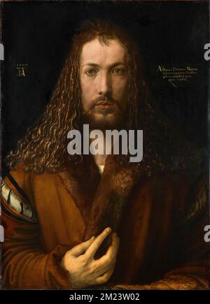 Autoportrait de Dürer à 28 (1500). Autoportrait par Albrecht Dürer, peinture par Albrecht Dürer, Albrecht Dürer (1471 – 1528), peintre allemand Banque D'Images