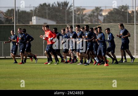 Joueurs de Genk photographiés pendant la deuxième journée du camp d'entraînement d'hiver de l'équipe belge de football de première division KRC Genk à San Pedro Del Pinatar, Espagne, samedi 07 janvier 2017. BELGA PHOTO VIRGINIE LEFOUR Banque D'Images