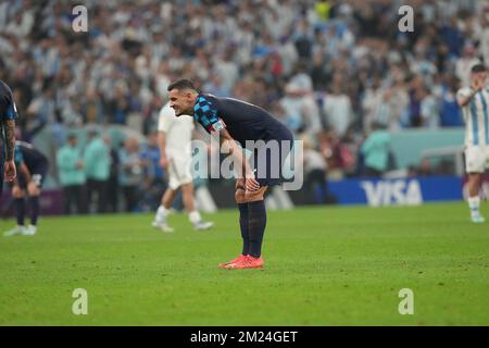 13 décembre 2022, stade emblématique de Lusail, Doha, QAT, Coupe du monde FIFA 2022, demi-finales, Argentine contre Croatie, dans la photo l'équipe croate est déçue après la défaite. Banque D'Images