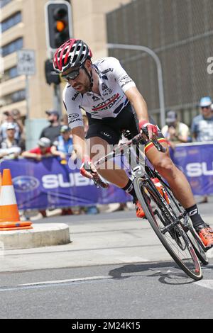 Le Belge Thomas de Gendt, de Lotto Soudal, passe à la sixième et dernière étape de l'édition 19th de la course de vélo Tour Down Under, à 90 km d'Adélaïde à Adélaïde, le dimanche 22 janvier 2017, en Australie. BELGA PHOTO YUZURU SUNADA Banque D'Images