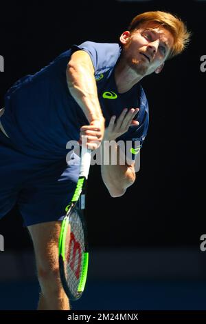 Le Belge David Goffin joue un match de Quaterfinales masculin entre le Belge David Goffin (ATP 11) et le bulgare Grigor Dimitrov (ATP 16) au Grand Chelem de tennis « Australian Open », le mercredi 25 janvier 2017 à Melbourne Park, Melbourne, Australie. Cette première grande slam de la saison a lieu du 16 au 29 janvier. BELGA PHOTO PATRICK HAMILTON Banque D'Images