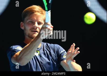 Le Belge David Goffin joue un match de Quaterfinales masculin entre le Belge David Goffin (ATP 11) et le bulgare Grigor Dimitrov (ATP 16) au Grand Chelem de tennis « Australian Open », le mercredi 25 janvier 2017 à Melbourne Park, Melbourne, Australie. Cette première grande slam de la saison a lieu du 16 au 29 janvier. BELGA PHOTO PATRICK HAMILTON Banque D'Images