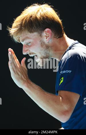 Le belge David Goffin réagit alors qu'il perd un match de Quaterfinales masculin entre le belge David Goffin (ATP 11) et la bulgare Grigor Dimitrov (ATP 16) au Grand Chelem de tennis « Australian Open », le mercredi 25 janvier 2017 à Melbourne Park, Melbourne, Australie. Cette première grande slam de la saison a lieu du 16 au 29 janvier. BELGA PHOTO PATRICK HAMILTON Banque D'Images