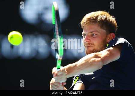 Le Belge David Goffin joue un match de Quaterfinales masculin entre le Belge David Goffin (ATP 11) et le bulgare Grigor Dimitrov (ATP 16) au Grand Chelem de tennis « Australian Open », le mercredi 25 janvier 2017 à Melbourne Park, Melbourne, Australie. Cette première grande slam de la saison a lieu du 16 au 29 janvier. BELGA PHOTO PATRICK HAMILTON Banque D'Images