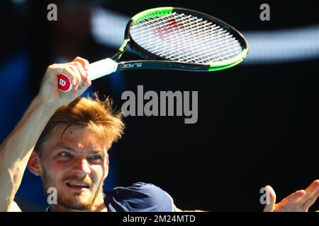 Le Belge David Goffin joue un match de Quaterfinales masculin entre le Belge David Goffin (ATP 11) et le bulgare Grigor Dimitrov (ATP 16) au Grand Chelem de tennis « Australian Open », le mercredi 25 janvier 2017 à Melbourne Park, Melbourne, Australie. Cette première grande slam de la saison a lieu du 16 au 29 janvier. BELGA PHOTO PATRICK HAMILTON Banque D'Images