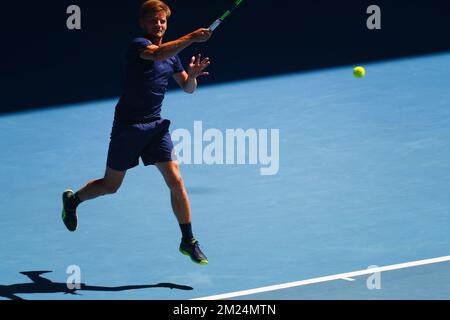 Le Belge David Goffin joue un match de Quaterfinales masculin entre le Belge David Goffin (ATP 11) et le bulgare Grigor Dimitrov (ATP 16) au Grand Chelem de tennis « Australian Open », le mercredi 25 janvier 2017 à Melbourne Park, Melbourne, Australie. Cette première grande slam de la saison a lieu du 16 au 29 janvier. BELGA PHOTO PATRICK HAMILTON Banque D'Images
