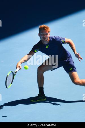 Le Belge David Goffin joue un match de Quaterfinales masculin entre le Belge David Goffin (ATP 11) et le bulgare Grigor Dimitrov (ATP 16) au Grand Chelem de tennis « Australian Open », le mercredi 25 janvier 2017 à Melbourne Park, Melbourne, Australie. Cette première grande slam de la saison a lieu du 16 au 29 janvier. BELGA PHOTO PATRICK HAMILTON Banque D'Images