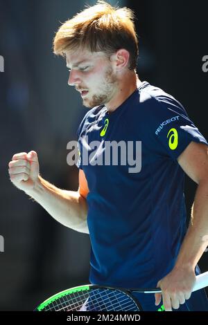 Le Belge David Goffin joue un match de Quaterfinales masculin entre le Belge David Goffin (ATP 11) et le bulgare Grigor Dimitrov (ATP 16) au Grand Chelem de tennis « Australian Open », le mercredi 25 janvier 2017 à Melbourne Park, Melbourne, Australie. Cette première grande slam de la saison a lieu du 16 au 29 janvier. BELGA PHOTO PATRICK HAMILTON Banque D'Images