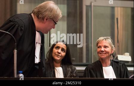 L'avocat Didier de Quevy, l'avocat Samira Bouyid et l'avocat Carine Couquelet photographiés lors de la composition du jury avant le début du procès assourdi de Zahl Zakir et Bilal Haddouche devant le tribunal assourdi de Bruxelles-capitale pour le meurtre de Rogier à la station de métro en 2013, le lundi 06 février 2017, À Bruxelles. Le principal suspect dans cette affaire de meurtre, amine Dahache, s'est enragé en Algérie et n'a jamais été extradé. La victime a été reconnue coupable de violence par le tribunal de Bruxelles contre l'un des trois accusés, ils ont décidé de se venger lorsqu'ils l'ont vu dans la station de métro dans la nuit entre 20 Banque D'Images