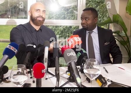 Anthony Vanden Borre et Coco Nkongolo photographiés lors d'une conférence de presse sur la carrière d'Anthony Vanden Borre, le jeudi 02 mars 2017, à Bruxelles. BELGA PHOTO FILIP DE SMET Banque D'Images
