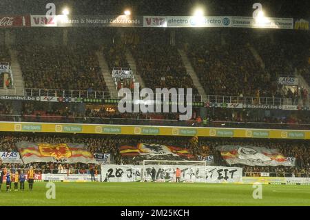Mechelen's supporters pictured during the Jupiler Pro League match between KV Mechelen and RSC Anderlecht, in Mechelen, Saturday 04 March 2017, on day 29 of the Belgian soccer championship. BELGA PHOTO LAURIE DIEFFEMBACQ Stock Photo
